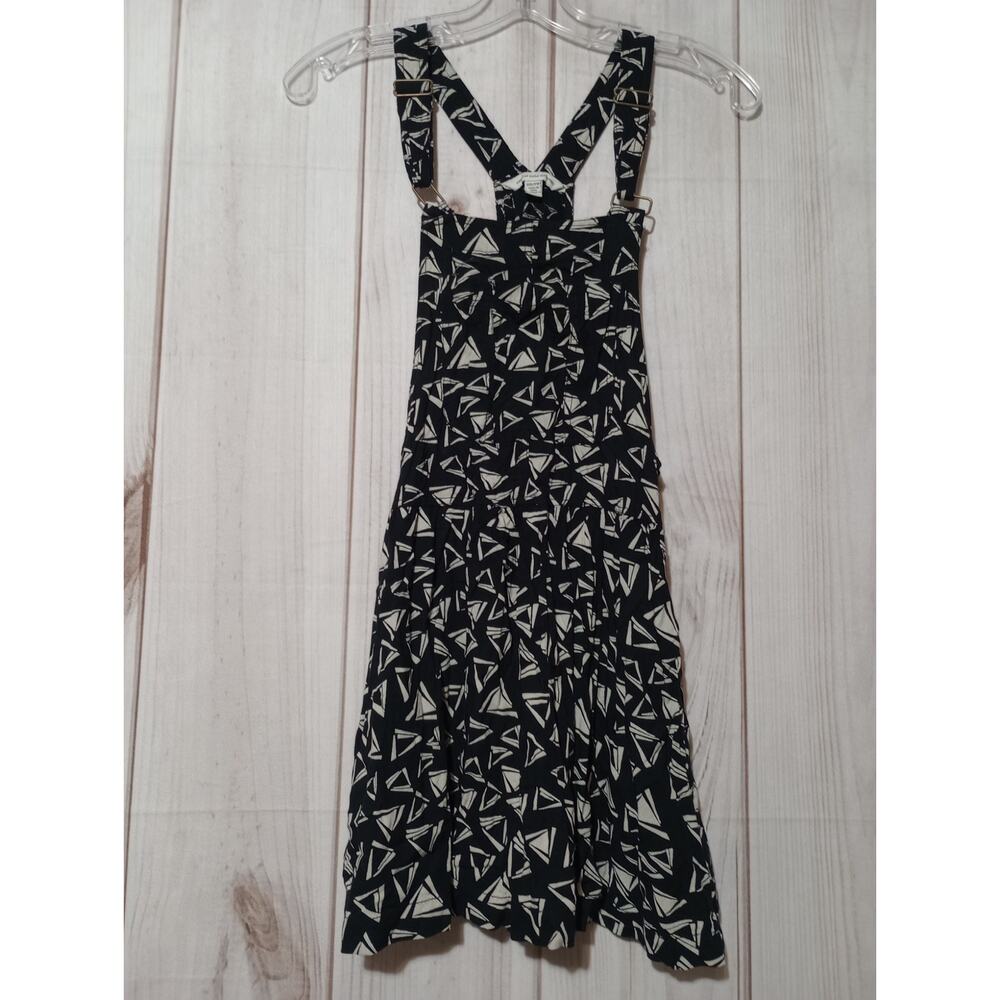 American Eagle Black White Triangle Print Pinafore Overall Dress XXS Pockets